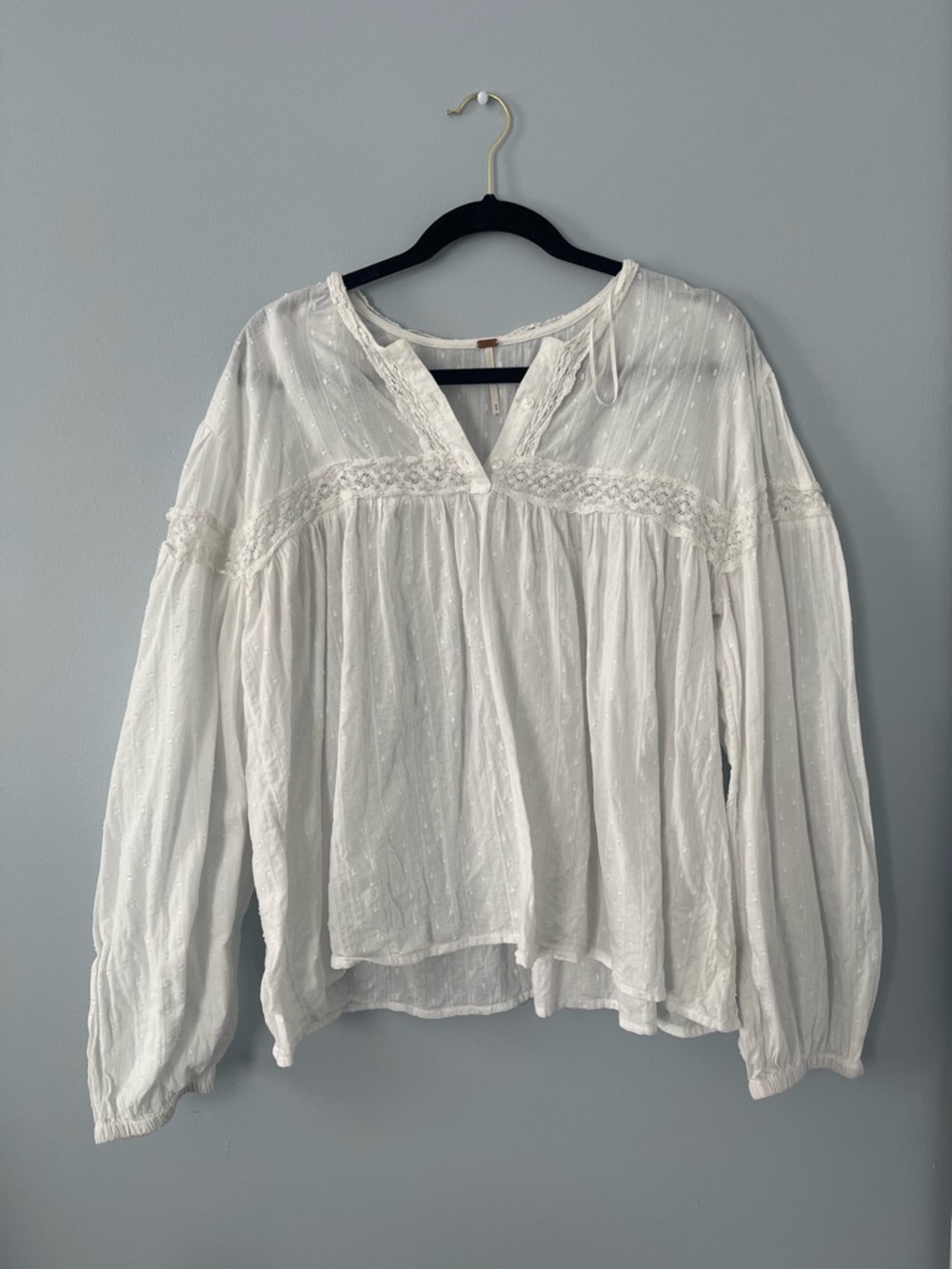 Free People White Boho Lace Peasant Top